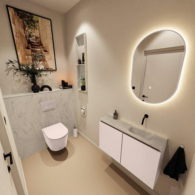 MONDIAZ TURE-DLUX 80cm toiletmeubel Rosee. EDEN wastafel Opalo positie rechts. Zonder kraangat.