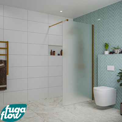 FugaFlow Eccelente Vetro inloopdouche badkamer - 100x200cm - mat glas - wandarm - geborsteld koper