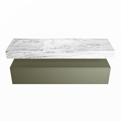 Mondiaz ALAN-DLUX Ensemble de meuble - 150cm - meuble Army mat - 1 tiroir - Lavabo Cloud Glace suspendu - vasque Centre - 1 trou de robinet