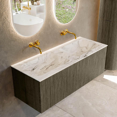 Mondiaz KURVE-DLUX Badkamermeubelset - 120x46x40cm - 1 lade - wastafel solid surface - dubbel - zonder kraangat - Shadow