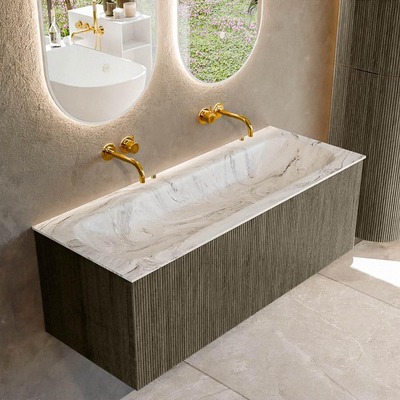 Mondiaz KURVE-DLUX Badkamermeubelset - 120x46x40cm - 1 lade - wastafel solid surface - midden - zonder kraangat - Shadow
