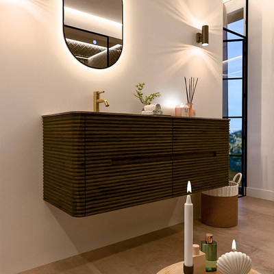 Mondiaz CIRO-DLUX Badkamermeubelset - 130x45x50cm - Solid surface wastafel Sombra - 1 wasbak Links - 1 kraangat - 4 lades - Shadow