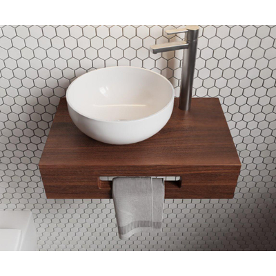 Saniclass Terra Fonteinplank - 40x25x10cm - met handdoekhouder - kastanje (walnoot)