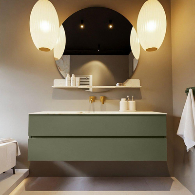 MONDIAZ VICA-DLUX Ensemble meuble de salle de bains - 150cm - meuble bas army - 2 tiroirs - lavabo encastré cloud central - sans trous de robinet - version haute 60cm - frape