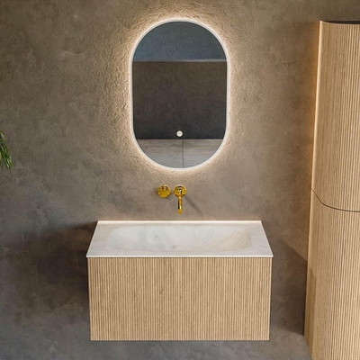 MONDIAZ KURVE-DLUX 80cm Meuble salle de bain - couleur Oak - 1 tiroir - vasque BIG SMALL centre - sans trou de robinet - couleur Opalo