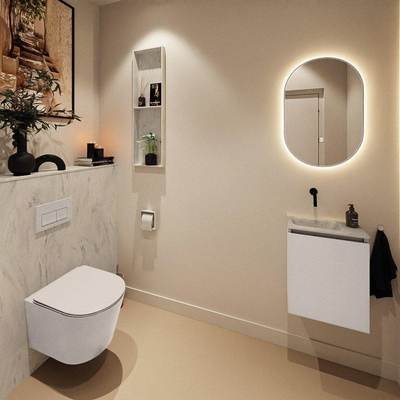 MONDIAZ TURE-DLUX Meuble WC 40 cm Linen. EDEN lavabo Opalo position gauche. Sans trou de robinet.