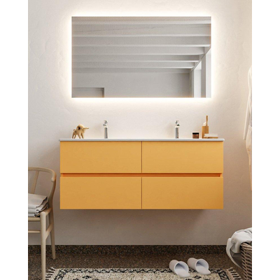 Mondiaz VICA ensemble de meuble de salle de bain - 120cm - meuble sous-vasque ocre 4 tiroirs - lavabo denia double - 2 trous de robinet XL version 60cm de haut