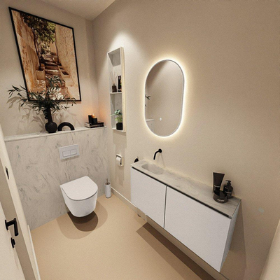 MONDIAZ TURE-DLUX Meuble de toilettes 100 cm Linen. Lavabo EDEN Opalo position gauche. Sans trou de robinet.