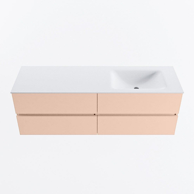 MONDIAZ VICA Ensemble meuble de salle de bains - 150cm - meuble bas rosee - 4 tiroirs - vasque cloud à droite - 1 trou de robinet - version hauteur 60cm - talc