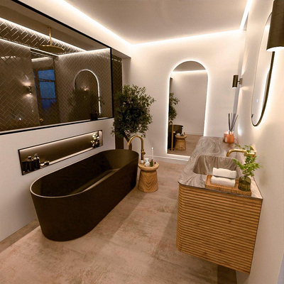 Mondiaz CIRO-DLUX Ensemble de meubles de salle de bains - 170x45x50cm - Plan vasque solid surface Sombra - 1 bassin à droite - sans trous de robinet - 4 tiroirs - Chêne