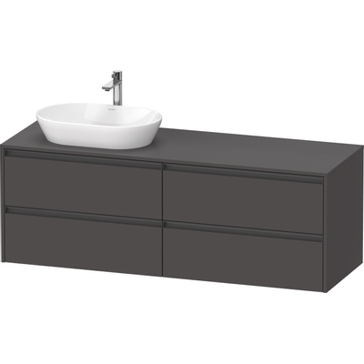 Duravit Ketho.2 Wastafelonderbouwkast - inclusief consoleplaat - met 4 laden - voor waskom links - 160x55x56.8cm - met handgrepen antraciet - grafiet mat