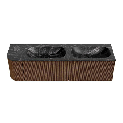 MONDIAZ KURVE-DLUX 165cm Meuble salle de bain avec module 25 G - couleur Walnut - 2 tiroirs - 1 porte - vasque STOR SMALL double / droite - 2 trous de robinet - couleur Lava