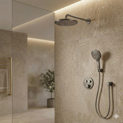 GROHE Grohtherm SmartControl Regendoucheset inbouw - hoofddouche 31cm - handdouche rond - wandarm - doucheslang 175cm - geborsteld hard graphite