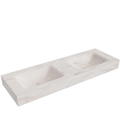 Mondiaz Grunne inbouwwastafel - 140x46x12cm - 0 kraangaten - 2 wasbak Cloud Links en rechts - Solid surface Ostra (marmer)