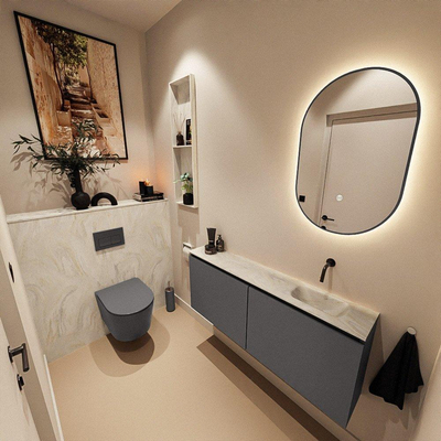 MONDIAZ TURE-DLUX Meuble toilette - 120cm - Dark Grey - EDEN - vasque Ostra - position droite - sans trou de robinet