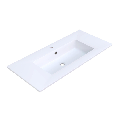 Arcqua Mira Lavabo encastré - 101x46x1.5cm - vasque simple - 1 trou de robinet - marbre coulé - blanc mat