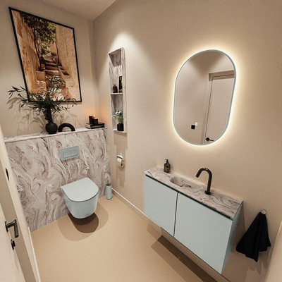 MONDIAZ TURE-DLUX Meuble toilette - 80cm - Greey - EDEN - vasque Glace - position centrale - 1 trou de robinet