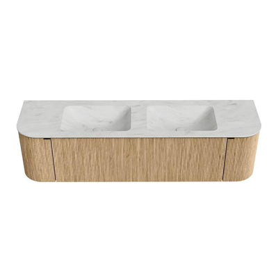 MONDIAZ KURVE-DLUX Meuble de salle de bains 170 cm avec module 25 Len R couleur Oak avec 1 tiroir et 2 portes. Lavabo LEAF double 2 trous de robinet couleur Opalo.
