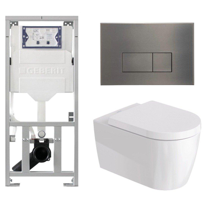 Duravit Me by Starck Ensemble WC – réservoir encastré avec mécanisme de chasse UP320 – abattant à fermeture ralentie (soft-close) – plaque de commande métallique – boutons rectangulaires – métal gunmetal