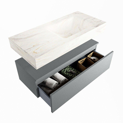 MONDIAZ ALAN - DLUX Ensemble meuble de salle de bains - 100cm - meuble bas - Plata - 1 tiroir - lavabo suspendu - vasque à droite - 1 trou de robinet - Ostra