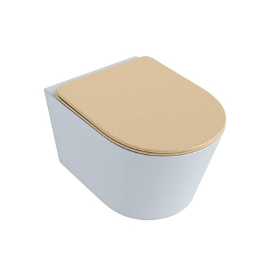 Mondiaz LAVIE WC suspendu – sans bride – 36 x 53 cm – avec abattant softclose – Clay (bleu clair/gris), abattant Sand (beige)