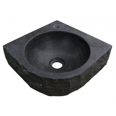 Wiesbaden Lavabo d’angle en pierre dure finition martelée 30x30x10cm incl. robinet de lave-mains Amador acier brossé