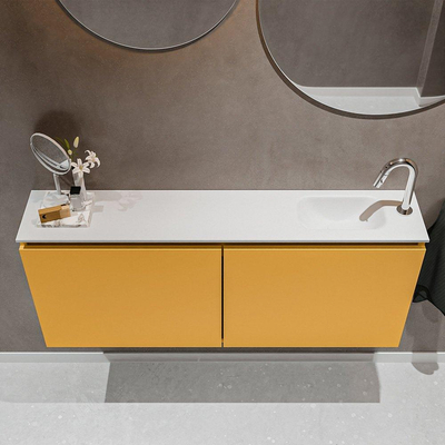 MONDIAZ TURE Toiletmeubel 120x23x50cm met 1 kraangaten 2 deuren ocher mat Wastafel Eden rechts Solid Surface Wit