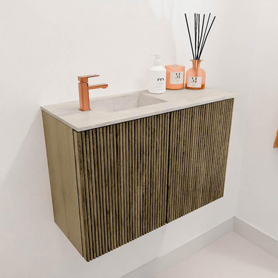 Mondiaz JOYA-DLUX 60cm toiletmeubel - kleur Dusk - Wastafel FAYE positie Links 1 kraangat kleur Ostra.