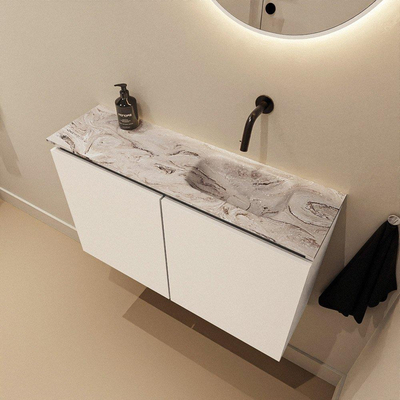 MONDIAZ TURE-DLUX 80cm toiletmeubel Talc. EDEN wastafel Glace positie rechts. Zonder kraangat.