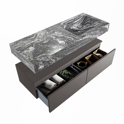 Mondiaz ALAN-DLUX Ensemble de meuble - 120cm - meuble Dark grey mat - 2 tiroirs - Lavabo Cloud Lava suspendu - vasque Droite - 0 trous de robinet