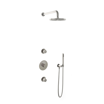 Hotbath Buddy IBS Ensemble de douche pluie - bras mural 35cm - pomme de douche ronde 20cm - douchette à main en barre - nickel brossé
