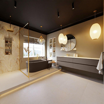 MONDIAZ VICA-DLUX Ensemble meuble de salle de bains - 200cm - meuble bas smoke - 4 tiroirs - lavabo encastré cloud gauche - 1 trou de robinet - version haute 60cm - frape