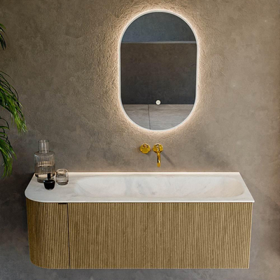 Ensemble de meuble de salle de bain Mondiaz KURVE-DLUX - 125x46x40cm - 1 tiroir - 1 porte - lavabo en solid surface - droite - sans trou de robinet - Dusk