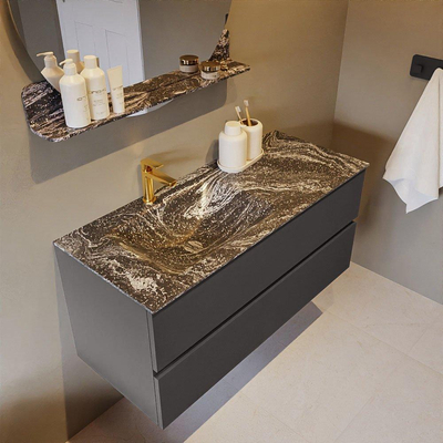 Mondiaz VICA-DLUX ensemble de meuble de salle de bain - 110cm - meuble sous-vasque gris foncé - 2 tiroirs - lavabo encastré cloud gauche - 1 trou de robinet - version haute de 60cm - lave