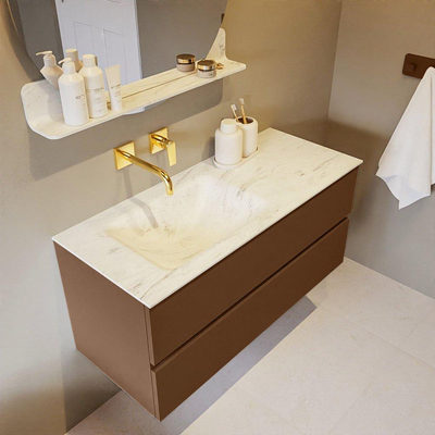 Mondiaz VICA-DLUX ensemble de meuble de salle de bain - 110cm - meuble sous-vasque reposant - 2 tiroirs - lavabo encastré cloud gauche - sans trous de robinet - version haute de 60cm - opalo