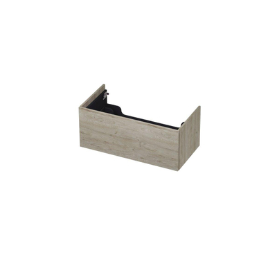 INK Wastafelonderkast - 90x45x37.6cm - 1 lade - push to open - met recht opdekfront - MFC - Greige eiken