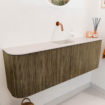 Mondiaz JOYA-DLUX Meuble de toilette 123,2cm - arrondis gauche et droite couleur Dusk - Vasque FAYE position Milieu Sans trou de robinet couleur Meli.