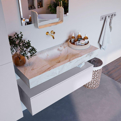 Mondiaz ALAN-DLUX Ensemble de meuble - 110cm - meuble Cale mat - 1 tiroir - Lavabo Cloud Frappe suspendu - vasque Centre - 0 trous de robinet