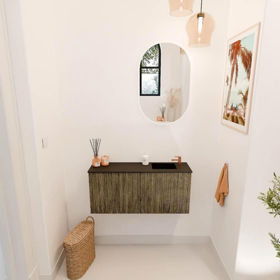 Mondiaz JOYA 90cm toiletmeubel - kleur Dusk - Wastafel FAYE positie Rechts 1 kraangat kleur Urban.