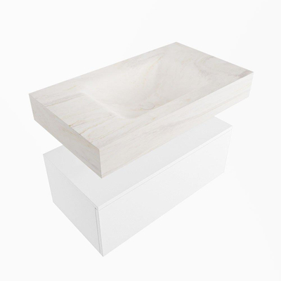 Mondiaz ALAN-DLUX Ensemble de meuble - 80cm - meuble Talc mat - 1 tiroir - Lavabo Cloud Ostra suspendu - vasque Centre - 0 trous de robinet