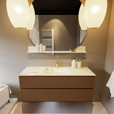 MONDIAZ VICA-DLUX Ensemble meuble de salle de bains - 130cm - sous-meuble Rust - 2 tiroirs - lavabo encastré Cloud au centre - 1 trou de robinet - version haute 60cm - Frappe