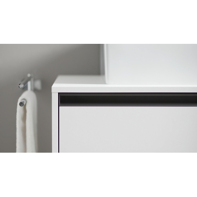 Duravit Ketho 2 meuble sous-lavabo y compris plan de console avec 4 tiroirs pour vasque à droite 160x55x56.8cm avec poignées anthracite blanc brillant