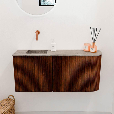 Mondiaz JOYA-DLUX 91.6cm toiletmeubel - ronding rechts kleur Ruby - Wastafel FAYE positie Links Zonder kraangat kleur Oza.