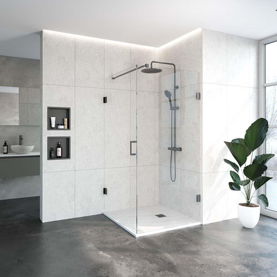 BRAUER Void douchecabine - 100x100x200cm - draaideur - helder glas - incl. glascoating - gunmetal geborsteld PVD
