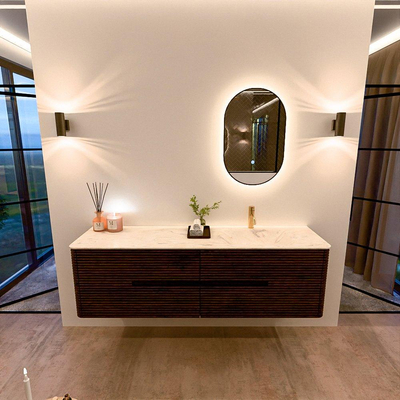 Mondiaz CIRO-DLUX Ensemble de meubles de salle de bains - 170x45x50cm - Vasque en solid surface Ostra - 1 bassin à droite - 1 trou de robinet - 4 tiroirs - Noyer