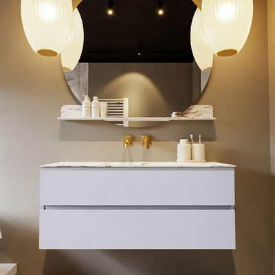 Mondiaz VICA-DLUX ensemble de meuble de salle de bain - 120cm - meuble sous-vasque cale - 2 tiroirs - lavabo encastré cloud milieu - sans trous de robinet - version haute de 60cm - glace