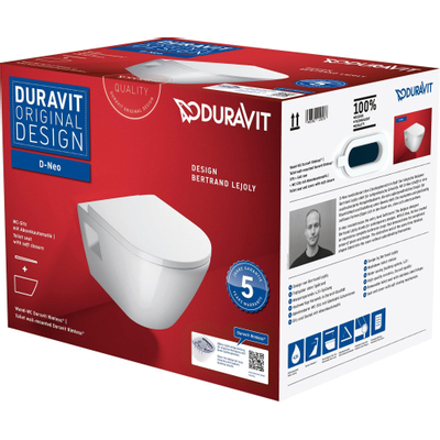 Duravit D-neo Wandclosetpack - met wandcloset - diepspoel - rimless - 37x54x40cm - met closetzitting m deksel - met sof - glans wit