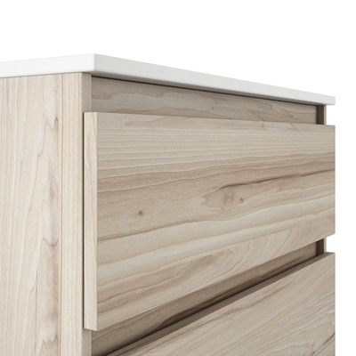 Saniclass Vita Meuble de salle de bains - 80x60x46cm - 2 tiroirs - sans poignée - 1 vasque - 1 trou de robinet - trop-plein - céramique - chêne clair