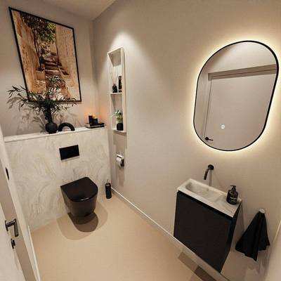 MONDIAZ TURE-DLUX Meuble toilette - 40cm - Urban - EDEN - vasque Ostra - position gauche - sans trou de robinet