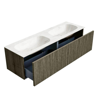 Mondiaz KURVE-DLUX Badkamermeubelset - 150x46x40cm - 2 lade - wastafel solid surface - dubbel - 2 kraangaten - Shadow
